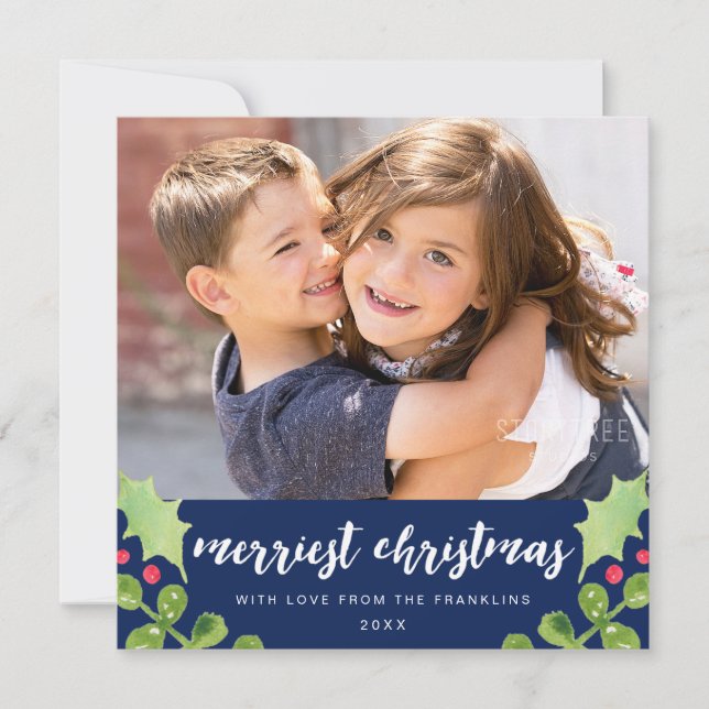 Festive Greenery Photo Holiday Card / Christmas (Front)