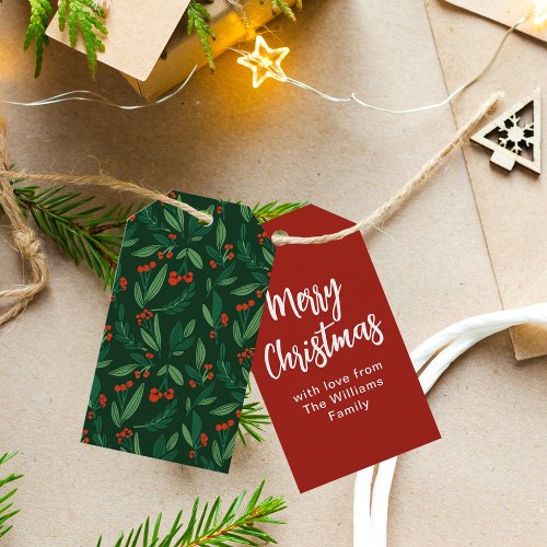 Festive Greenery Red Holly Berry Custom Christmas Gift Tags