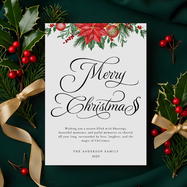 Festive Greenery Script Typography Merry Christmas Holiday Card (Creator Uploaded)