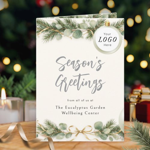 Festive Greenery Watercolor Business Folding Holiday Card