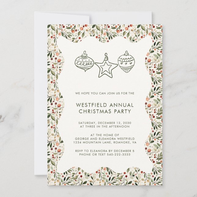 Festive Greenery Wavy Frame Christmas Party Invitation (Front)