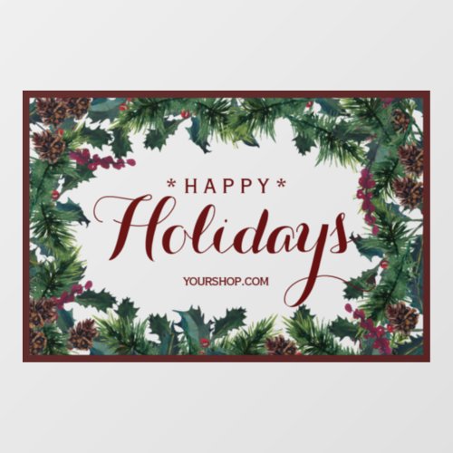 Festive Greens  Holly Pine Berry Happy Holidays  Window Cling