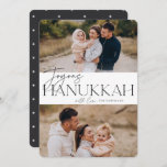 Festive Greeting | 2 Photo Joyous Hanukkah Holiday Card<br><div class="desc">Our festive and elegant Hanukkah card design is the perfect way to show off two of your favorite family photos. Design features "Joyous Hanukkah" in soft black serif typography and hand lettered script,  along with your family name. Cards reverse to a white star pattern.</div>