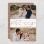 Festive Greeting | 2 Photo Joyous Hanukkah Holiday Card<br><div class="desc">Our festive and elegant Hanukkah card design is the perfect way to show off two of your favorite family photos. Design features "Joyous Hanukkah" in neutral earth tone terracotta serif typography and hand lettered script,  along with your family name. Cards reverse to a white star pattern.</div>