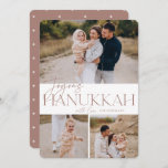 Festive Greeting | 3 Photo Joyous Hanukkah Holiday Card<br><div class="desc">Our festive and elegant Hanukkah card design is the perfect way to show off three of your favorite family photos. Design features "Joyous Hanukkah" in elegant terracotta serif typography and hand lettered script,  with your family name. Cards reverse to a white star pattern.</div>
