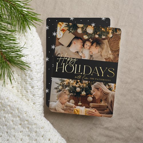 Festive Greeting  Happy Holidays 2 Photo Foil Holiday Card