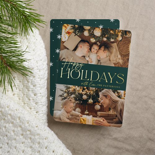 Festive Greeting  Happy Holidays 2 Photo Foil Holiday Card