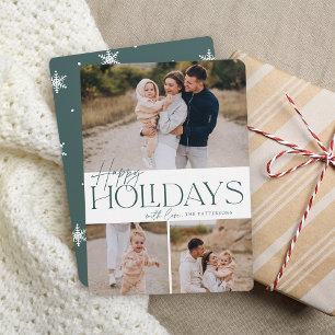 Festive Greeting Happy Holidays 3 Photo Holiday Card