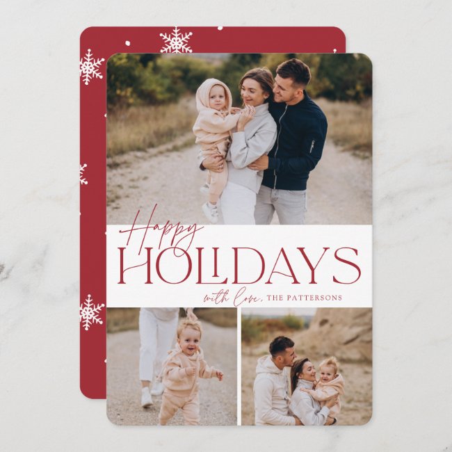 Festive Greeting | Happy Holidays 3 Photo Holiday Card