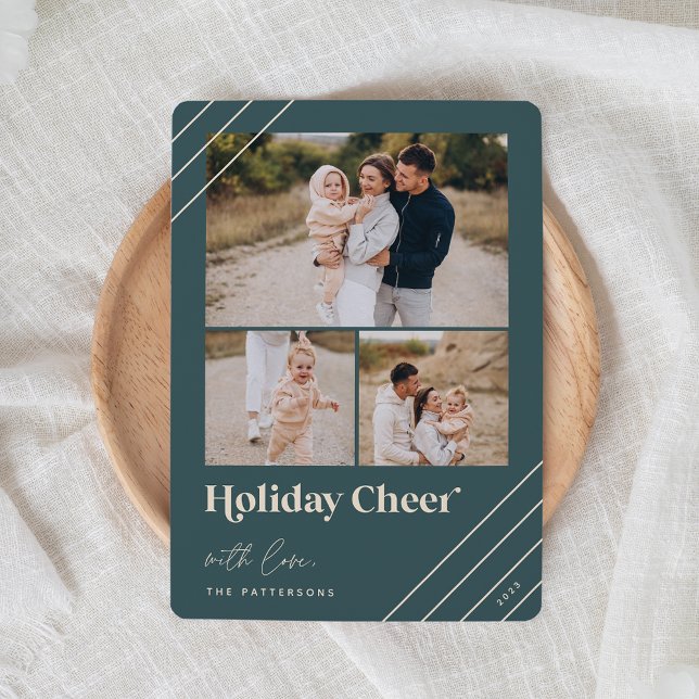 Festive Greeting | Holiday Cheer 3 Photo Card (Creator Uploaded)