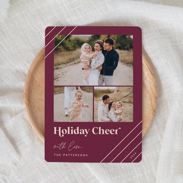 Festive Greeting | Holiday Cheer 3 Photo Card (Creator Uploaded)