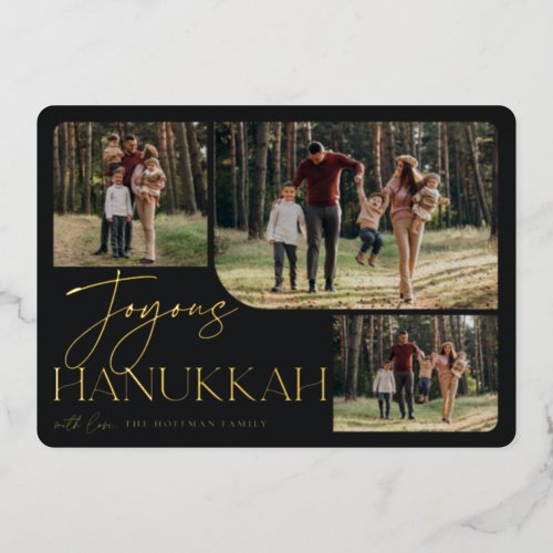 Festive Greeting  Joyous Hanukkah 3 Photo Collage Foil Holiday Card