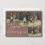 Festive Greeting | Joyous Hanukkah 3 Photo Holiday Card<br><div class="desc">Our festive and elegant Hanukkah card design is the perfect way to show off three of your favorite family photos. Horizontal or landscape oriented design features "Joyous Hanukkah" in white typography and hand lettered script,  with your family name beneath on an earth tone terracotta background.</div>