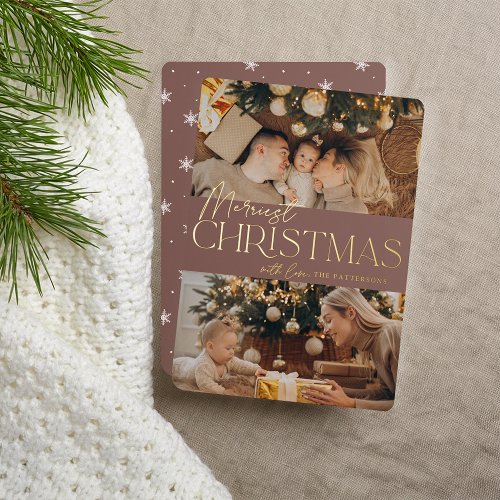 Festive Greeting  Merriest Christmas 2 Photo Foil Holiday Card