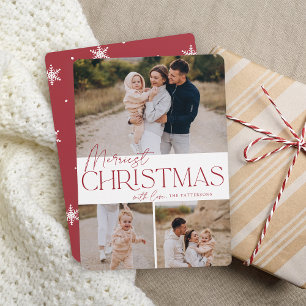 Festive Greeting Merriest Christmas 3 Photo Holiday Card