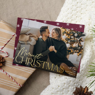 Festive Greeting   Merriest Christmas Full Photo Foil Holiday Card