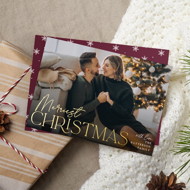 Festive Greeting | Merriest Christmas Full Photo Foil Holiday Card (Creator Uploaded)