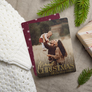 Festive Greeting Merriest Christmas Vertical Photo Foil Holiday Card
