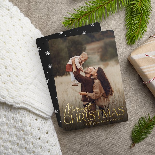 Festive Greeting Merriest Christmas Vertical Photo Foil Holiday Card (Creator Uploaded)