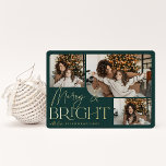 Festive Greeting | Merry & Bright 3 Photo Foil Holiday Card<br><div class="desc">Our festive and elegant holiday card design is the perfect way to show off three of your favorite family photos. Horizontal or landscape oriented design features "Merry & Bright" in shining gold foil typography and hand lettered script,  with your family name beneath.</div>