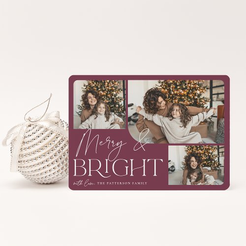 Festive Greeting  Merry  Bright Photo Christmas Holiday Card