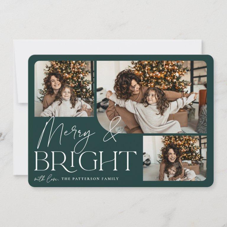 Festive Greeting | Merry &amp; Bright Photo Christmas Holiday Card