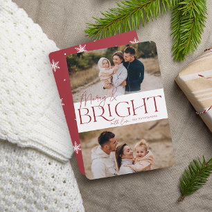 Festive Greeting Merry & Bright Two Photo Holiday Card
