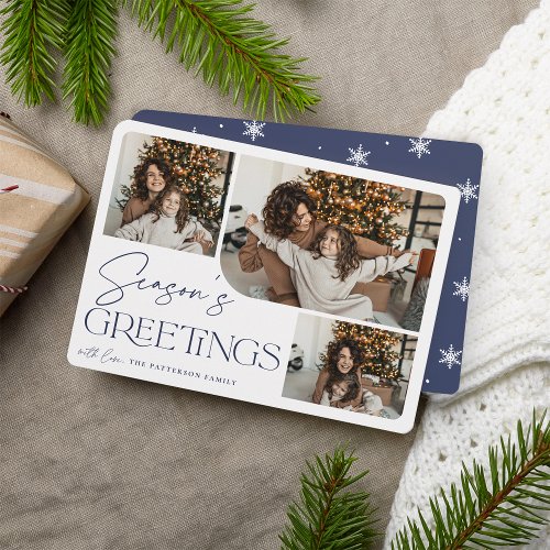 Festive Greeting  Seasons Greetings 3 Photo Holiday Card