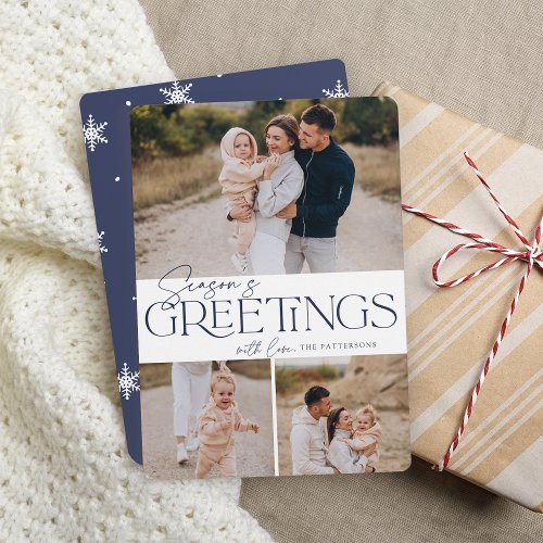 Festive Greeting  Seasons Greetings 3 Photo Holiday Card