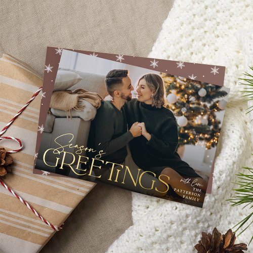 Festive Greeting  Seasons Greetings Full Photo Foil Holiday Card