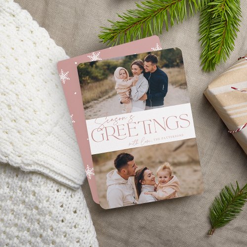 Festive Greeting  Seasons Greetings Two Photo Holiday Card