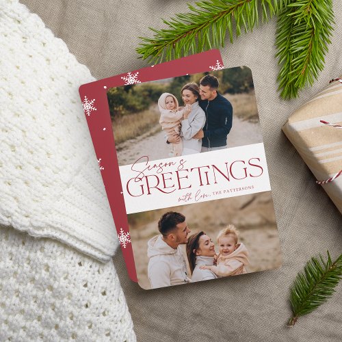 Festive Greeting  Seasons Greetings Two Photo Holiday Card