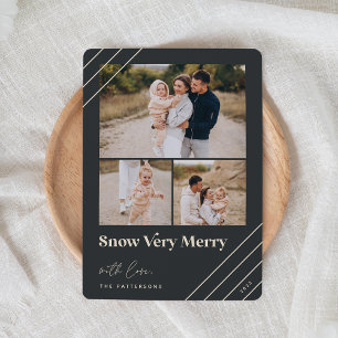 Festive Greeting   Snow Very Merry 3 Photo Holiday Card