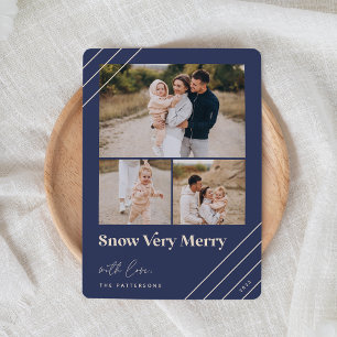 Festive Greeting   Snow Very Merry 3 Photo Holiday Card