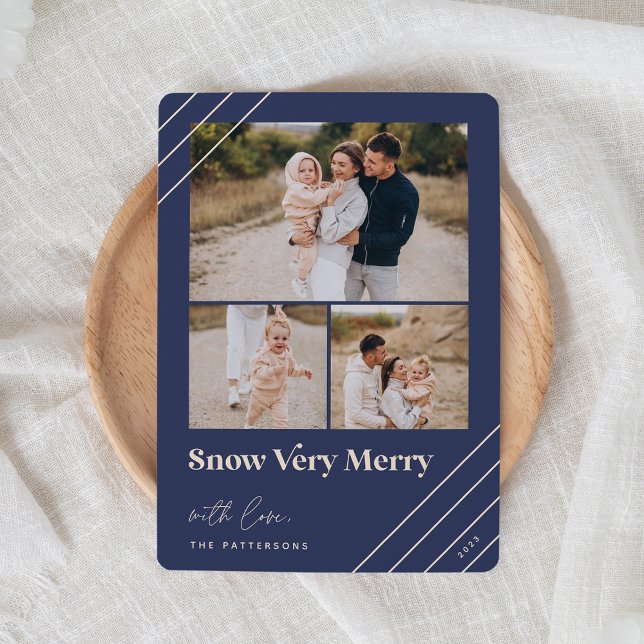 Festive Greeting | Snow Very Merry 3 Photo Holiday Card (Creator Uploaded)