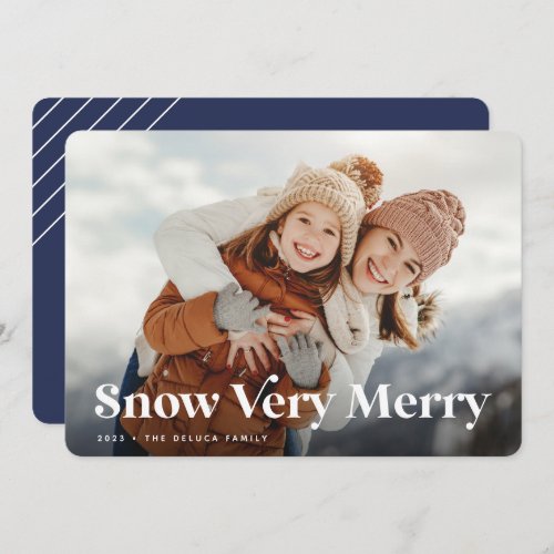 Festive Greeting  Snow Very Merry Single Photo Holiday Card