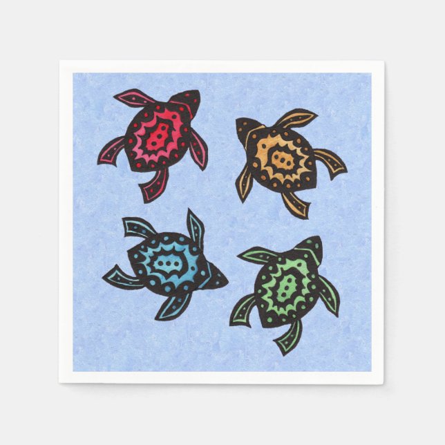 Festive Group Black Abstract Turtles Colored Shell Paper Napkins (Front)