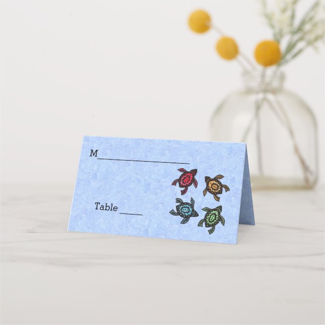 Festive Group of Turtles Brightly Colored Shells Place Card (Front)