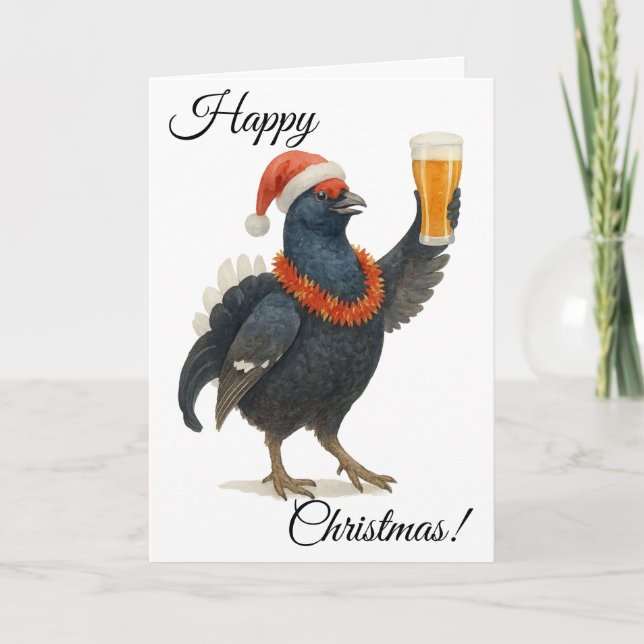 Festive Grouse, Santa Hat & beer Christmas card (Front)