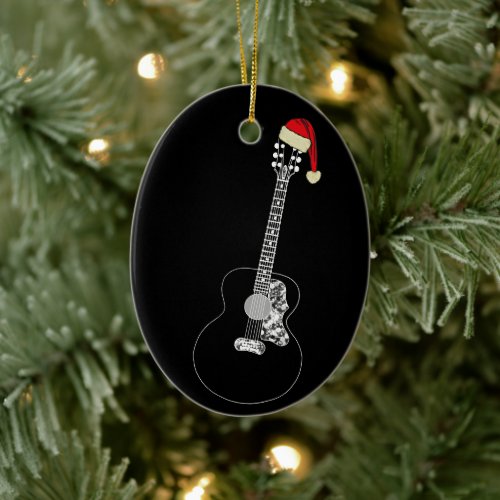 Festive Guitar simple black and white Ceramic Ornament