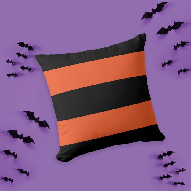 Festive Halloween Black and Orange Bold Stripe Throw Pillow (Creator Uploaded)