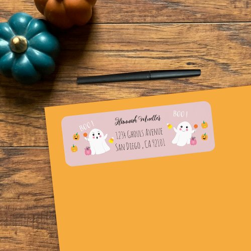 Festive Halloween Ghosts Pink Return Address Label