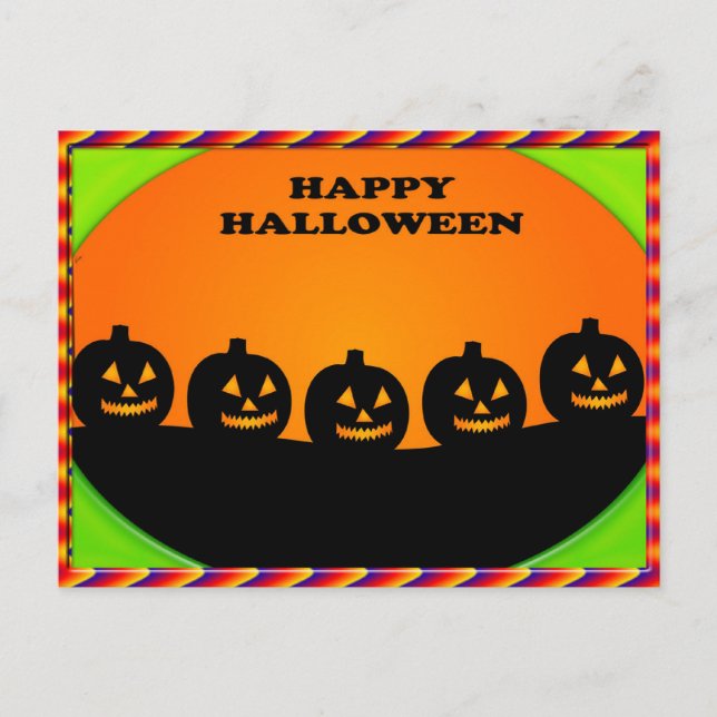 Festive Halloween Jack o' Lantern Silhouettes Postcard (Front)
