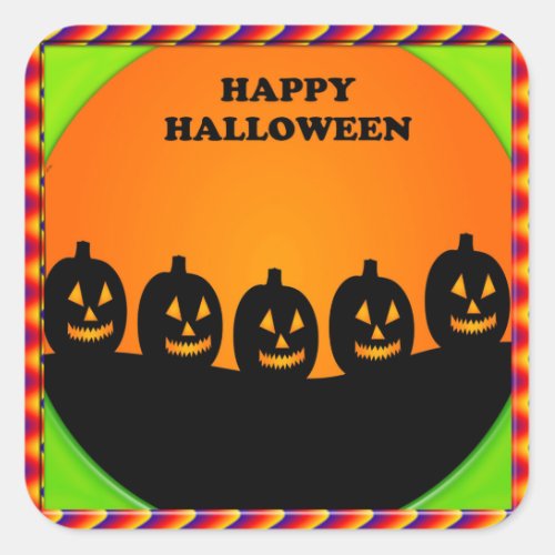 Festive Halloween Jack o Lantern Silhouettes Square Sticker