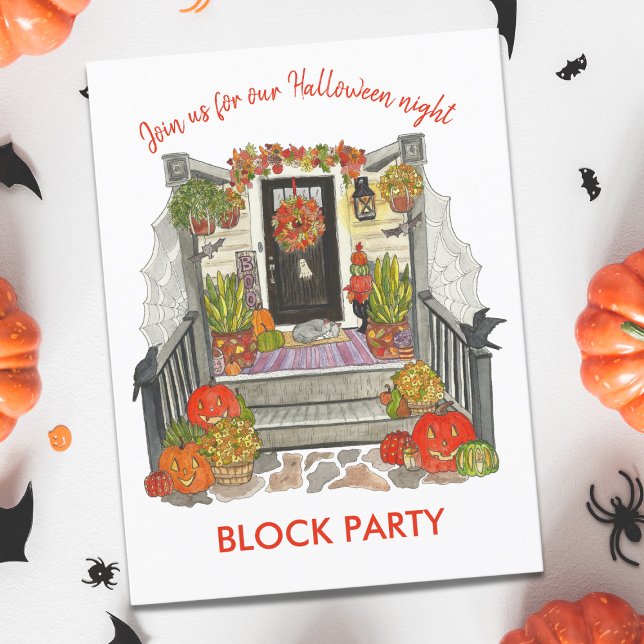 Festive Halloween Neighborhood Block Party Invitation Postcard (Creator Uploaded)