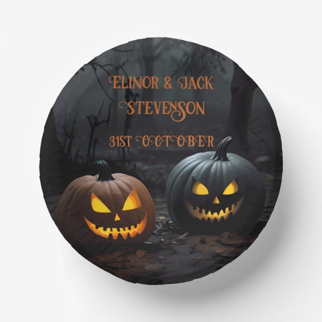 Festive Halloween Pumpkins and Floral Pattern Paper Bowls (Front)