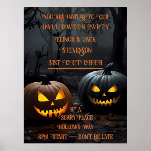 Festive Halloween Pumpkins and Floral Pattern Poster
