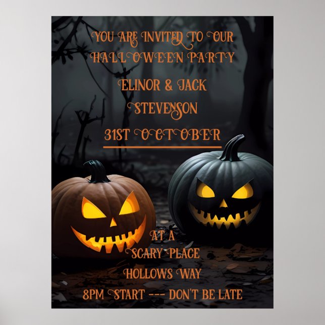 Festive Halloween Pumpkins and Floral Pattern Poster (Front)