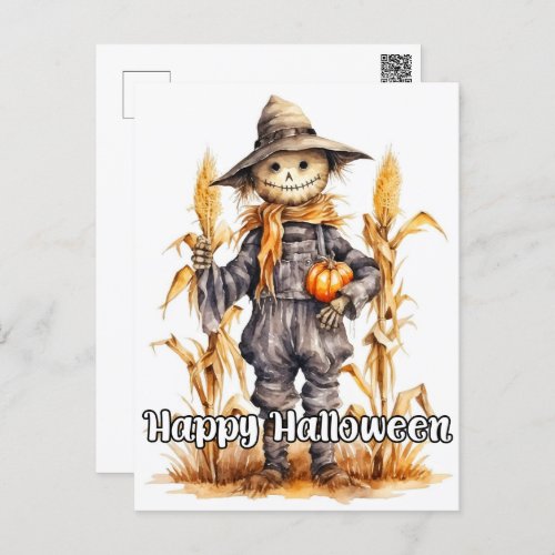 Festive Halloween Scarecrow Pumpkin Postcard