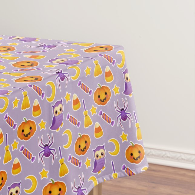 Festive Halloween Violet Pattern With Pumpkins Tablecloth (In Situ)